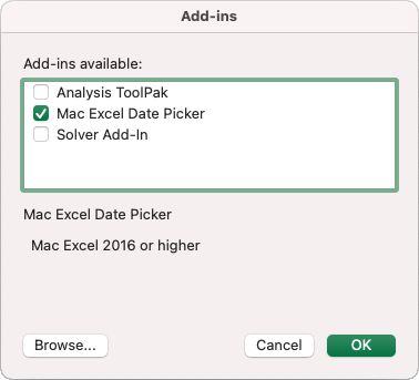 activate add ins in excel for mac